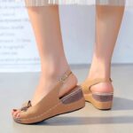 Wish Amazon 2025 Summer New Fashion Wedge Plus Size Women's Shoes Bow Peep Toe Sandals - Image 3