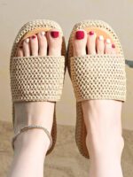2025 Summer New Style Woven Breathable Comfortable Thick-Soled Casual Vacation Outerwear Versatile Strappy Sandals for Women - Image 3
