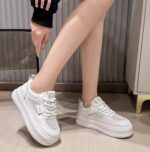 2025 New Style Petite Women's Height-Increasing White Sneakers, Summer Style, Mesh Breathable Thin Thick-Soled Sneakers - Image 3