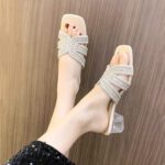 Fairy-style French rhinestone strappy sandals for women, new summer 2025 style, square heel, comfortable to wear, perfect for skirts and sandals. - Image 5