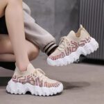 Women's chunky knit sneakers, trendy 2025 spring/summer style, thick-soled platform sock shoes, versatile casual sports shoes. - Image 2