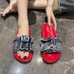 Korean style denim strappy sandals for women, perfect for summer 2025, versatile, fashionable, thick-soled, casual beach sandals. - Image 10