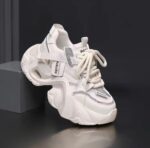 Korean style 2025 spring and autumn new dad shoes, fashionable, simple, versatile, platform, thick sole, see-through mesh, casual sports shoes.