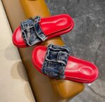 Korean style denim strappy sandals for women, perfect for summer 2025, versatile, fashionable, thick-soled, casual beach sandals. - Image 8