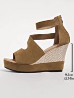 Women's wedge open-toe sandals, new summer 2025 style, suede waterproof platform, petite design, hollowed-out design, thick sole, high heels. - Image 3