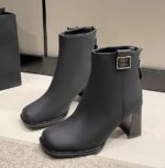 French-style high-heeled ankle boots for women, new autumn/winter 2025 style, square toe, elegant and versatile fashion cotton boots - Image 3
