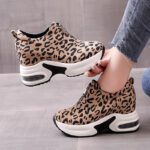 Women's platform shoes with hidden wedge heels, new autumn 2025 style, leopard print, thick sole, chunky sneakers, sporty, casual, versatile, 8CM. - Image 6