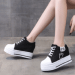 Thick-soled, 11cm high heel women's shoes, new spring and autumn sports shoes, Korean style student shoes, canvas wedge heel. - Image 5