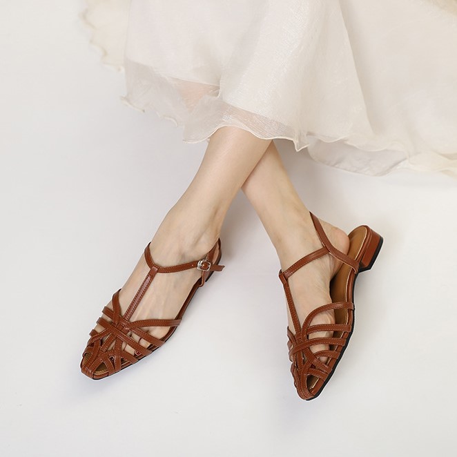 O1CN01ApGjoU1zmlLYrXsAd_!!2208329406757-0-cib In-Stock Vintage Single-Strap Closed-Toe Woven Sandals for Women, Chunky Heel Cage Shoes, Summer Fashion Roman Sandals - Image 1