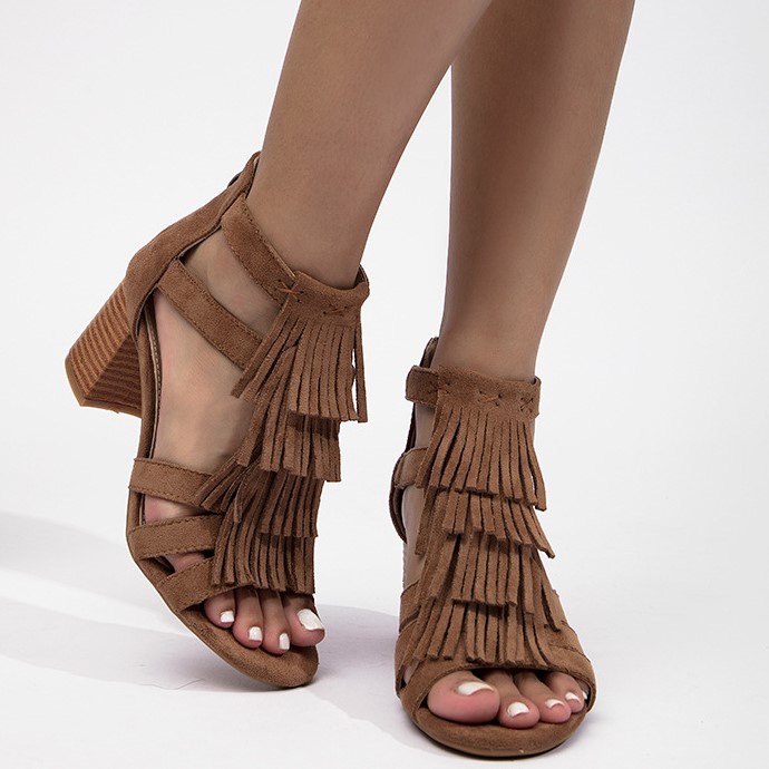 O1CN01FfKIkY1zmkzvsZX0o_!!2208329406757-0-cib Foreign Trade Chunky Heel Sandals for Women 2026 New Tassel Sandals Fashionable Back Zipper High Heel Peep-Toe Roman Shoes - Image 1