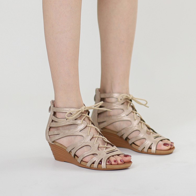 O1CN01TI4v0r1zml4S22uff_!!2208329406757-0-cib Cross-Border Roman Sandals for Women, Summer 2026 New Style, Mid-Heel, Retro Peep-Toe, Ethnic Style Wedge Sandals - Image 1