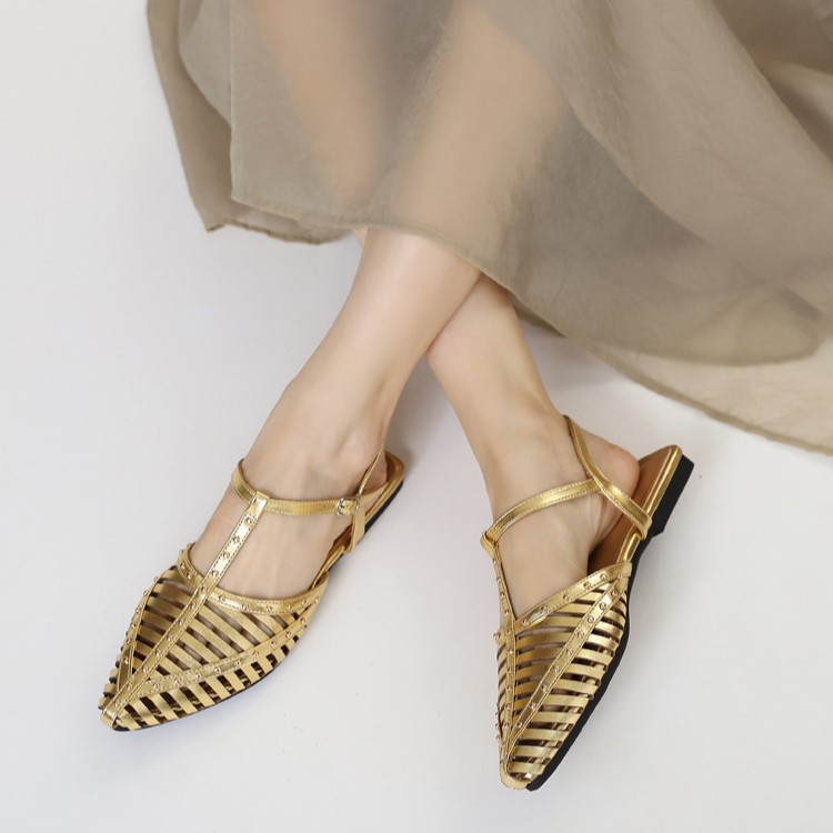 O1CN01aEXHsM1zmlLE8j6FD_!!2208329406757-0-cib Retro Fashion Studded Hollow-Out Roman Sandals for Women, Summer Low-Heel Closed-Toe Backless Ankle Strap Sandals for Women - Image 1