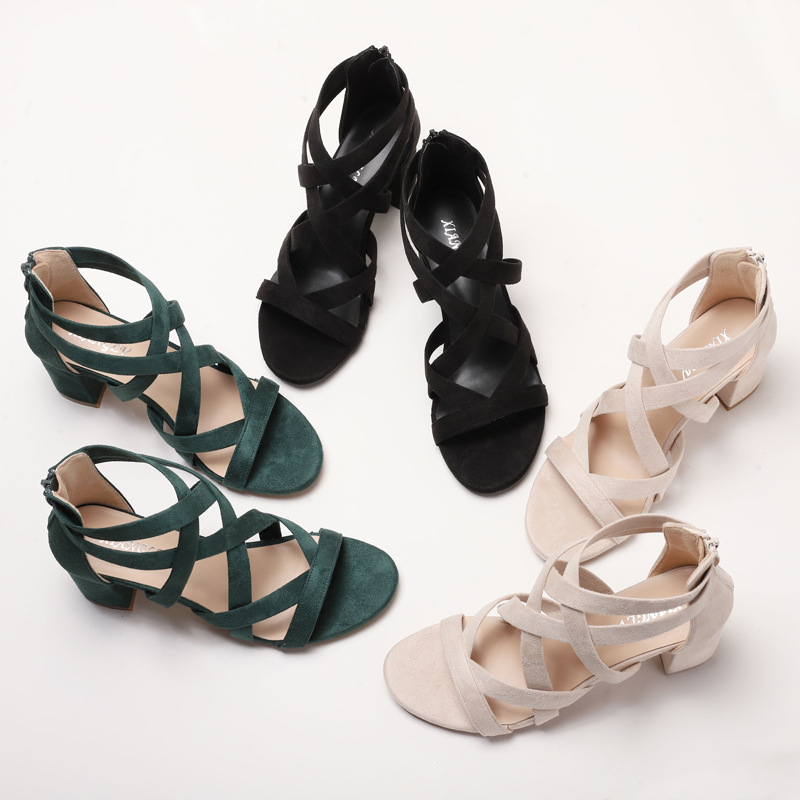 O1CN01gqWSYc1zml8r76rOD_!!2208329406757-0-cib Cross-Border Amazon Fashion Sandals Fairy Style 2026 New Versatile Chunky Heel Rhinestone Roman Elegant High Heels - Image 1
